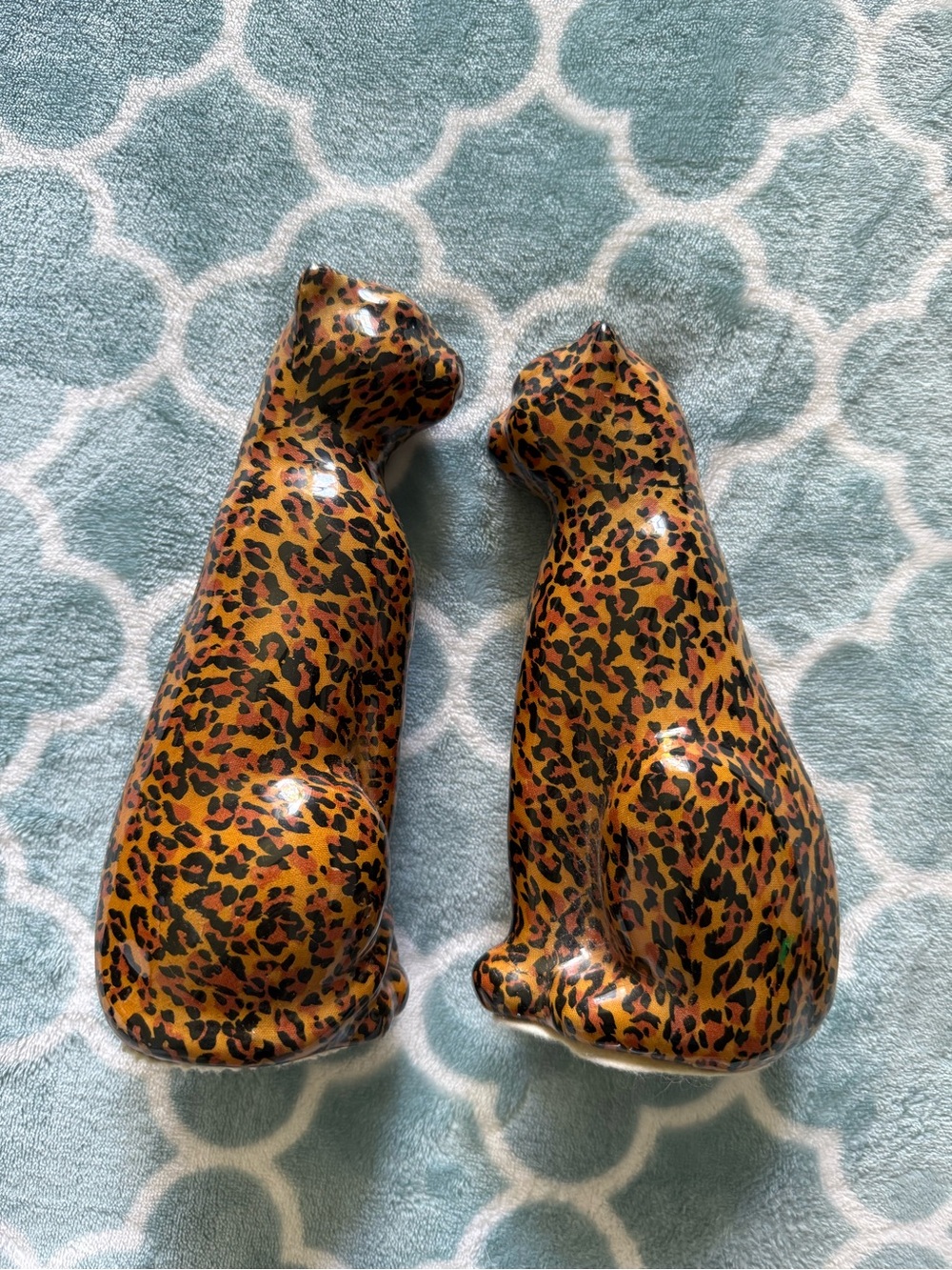 Leopard Print Ceramic Cat Figurines - Set of 2 - Picture 3 of 5